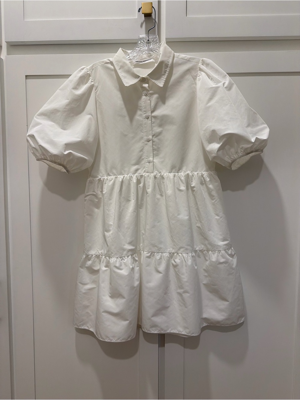 Amanda Uprichard White Puff-Sleeve Tiered Dress